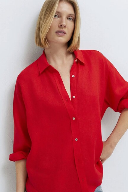 Kadın Uzun Kollu Gömlek 1210747-70474 Kırmızı (1)