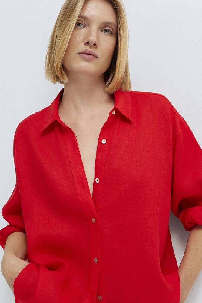 Kadın Uzun Kollu Gömlek 1210747-70474 Kırmızı 