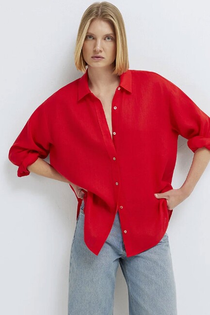 Kadın Uzun Kollu Gömlek 1210747-70474 Kırmızı (3)