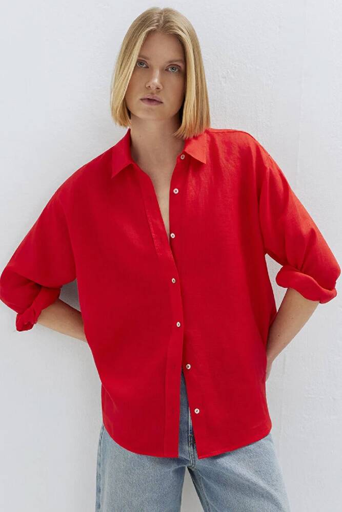 Kadın Uzun Kollu Gömlek 1210747-70474 Kırmızı 