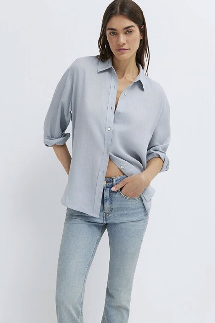 Kadın Uzun Kollu Gömlek 1210747-70802 Mavi (2)