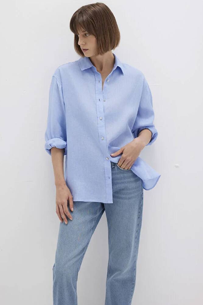 Kadın Uzun Kollu Gömlek 1210747-80874 Mavi 