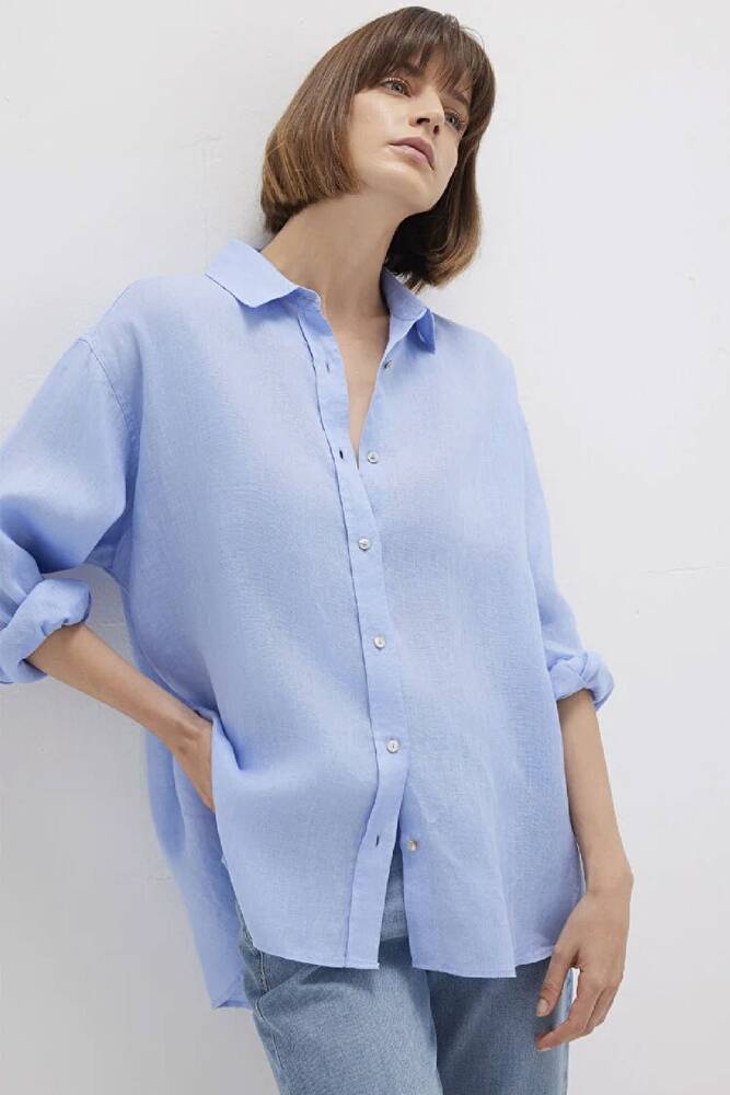 Kadın Uzun Kollu Gömlek 1210747-80874 Mavi 