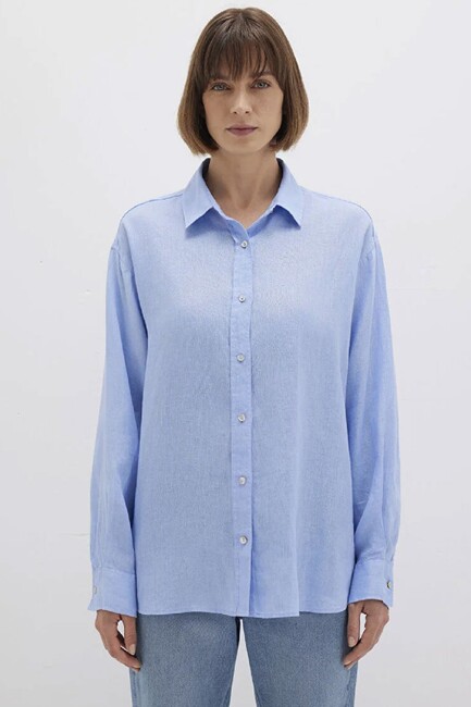 Kadın Uzun Kollu Gömlek 1210747-80874 Mavi - Thumbnail