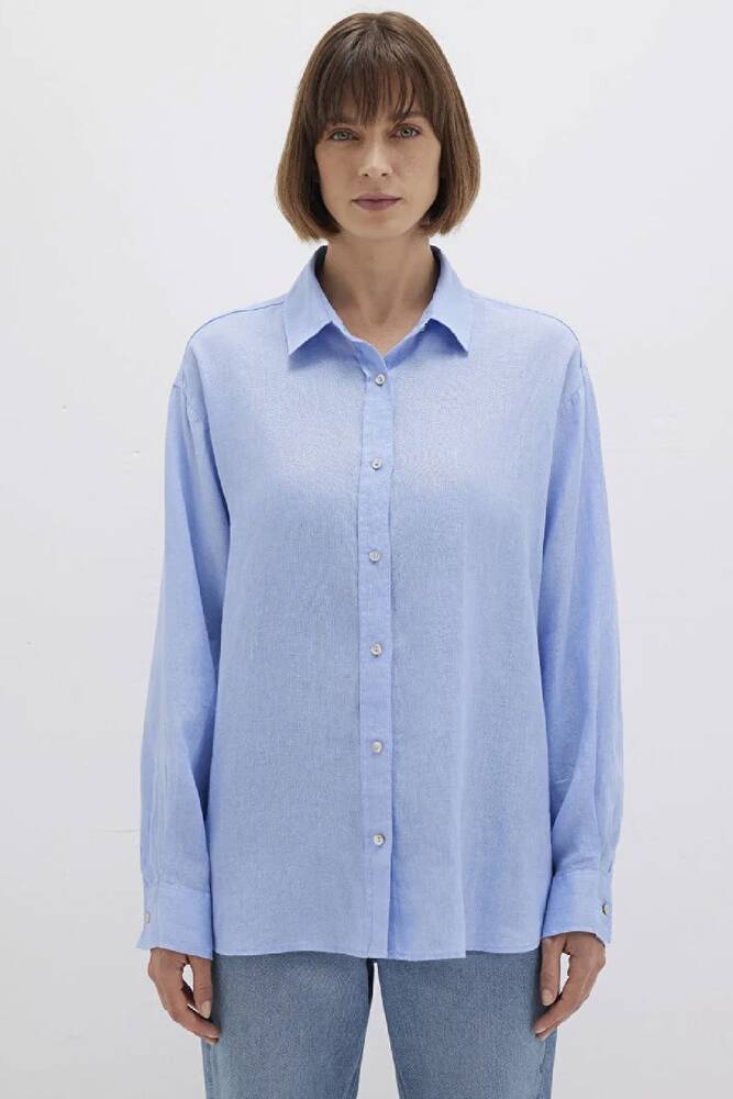 Kadın Uzun Kollu Gömlek 1210747-80874 Mavi 