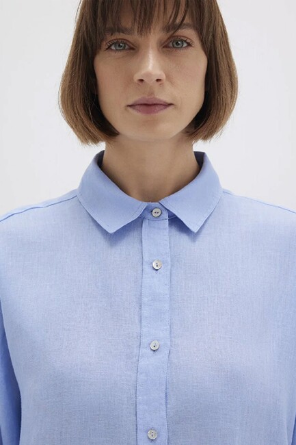 Kadın Uzun Kollu Gömlek 1210747-80874 Mavi - Thumbnail