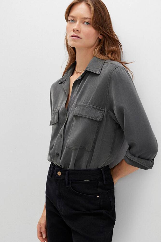 Kadın Uzun Kollu Gömlek 1210951-70088 Gri 