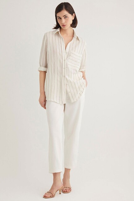 Kadın Uzun Kollu Gömlek 1211015-84006 Haki - Thumbnail