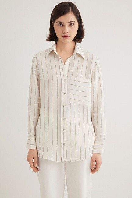 Kadın Uzun Kollu Gömlek 1211015-84006 Haki - Thumbnail