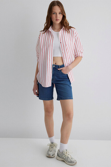 Kadın Uzun Kollu Gömlek 1211116-84494 Kırmızı (1)