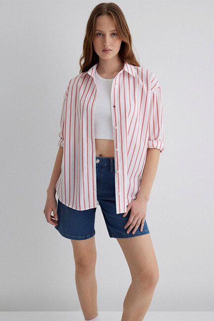 Kadın Uzun Kollu Gömlek 1211116-84494 Kırmızı (2)