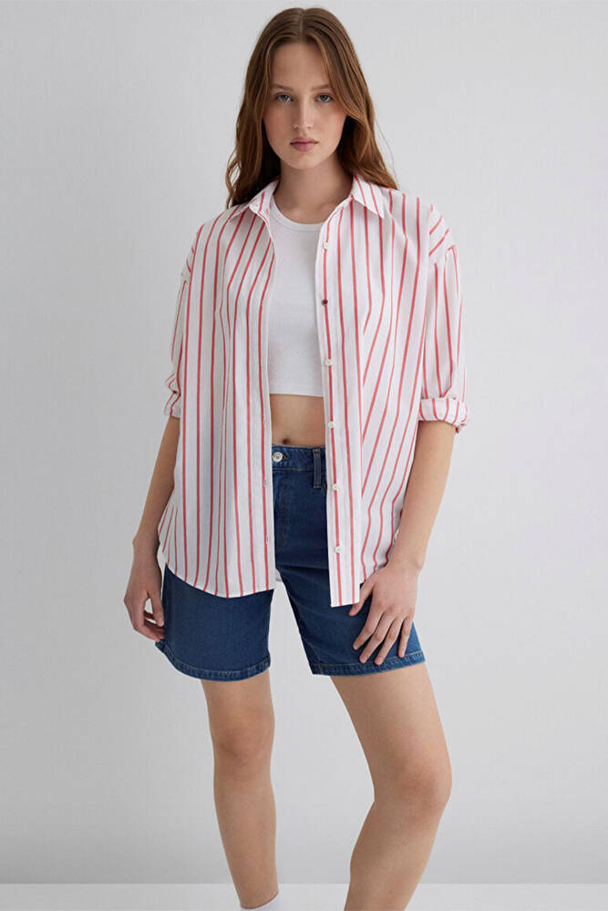 Kadın Uzun Kollu Gömlek 1211116-84494 Kırmızı 