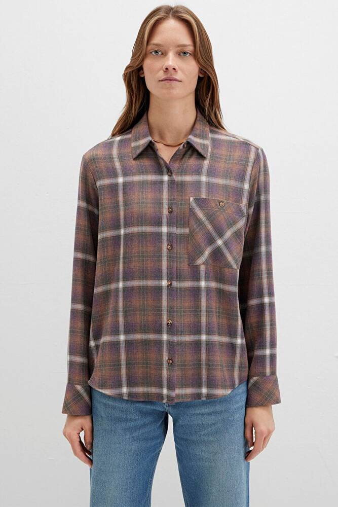 Kadın Uzun Kollu Gömlek 1211284-83169 Kahve 