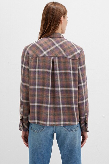 Kadın Uzun Kollu Gömlek 1211284-83169 Kahve - Thumbnail