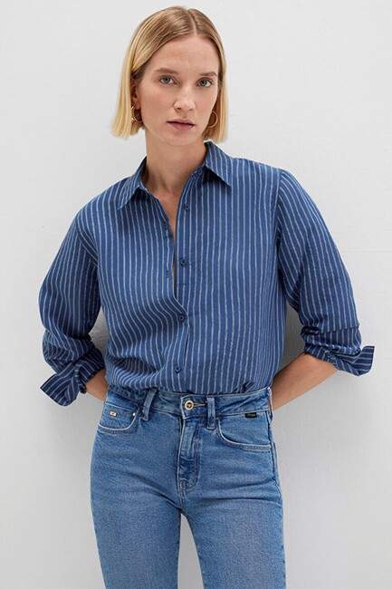 Kadın Uzun Kollu Gömlek 1211374-91372 Mavi (1)