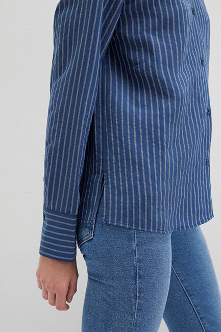 Kadın Uzun Kollu Gömlek 1211374-91372 Mavi - Thumbnail