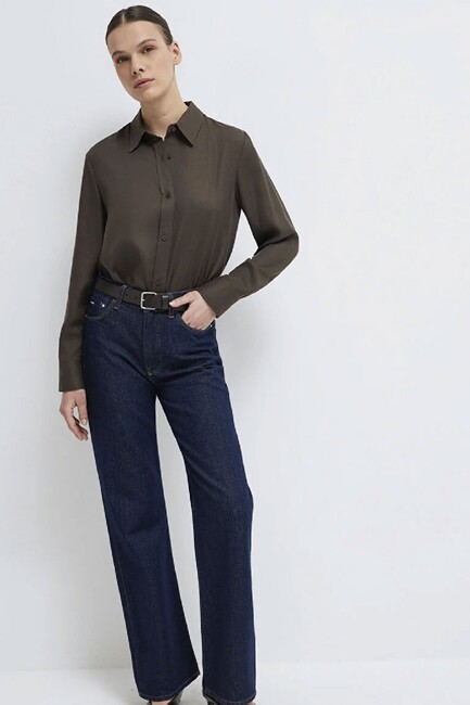 Kadın Uzun Kollu Gömlek 1211506-71603 Kahve (1)