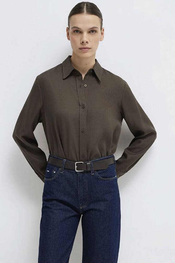 Kadın Uzun Kollu Gömlek 1211506-71603 Kahve 