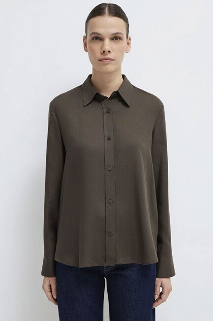 Kadın Uzun Kollu Gömlek 1211506-71603 Kahve - Thumbnail