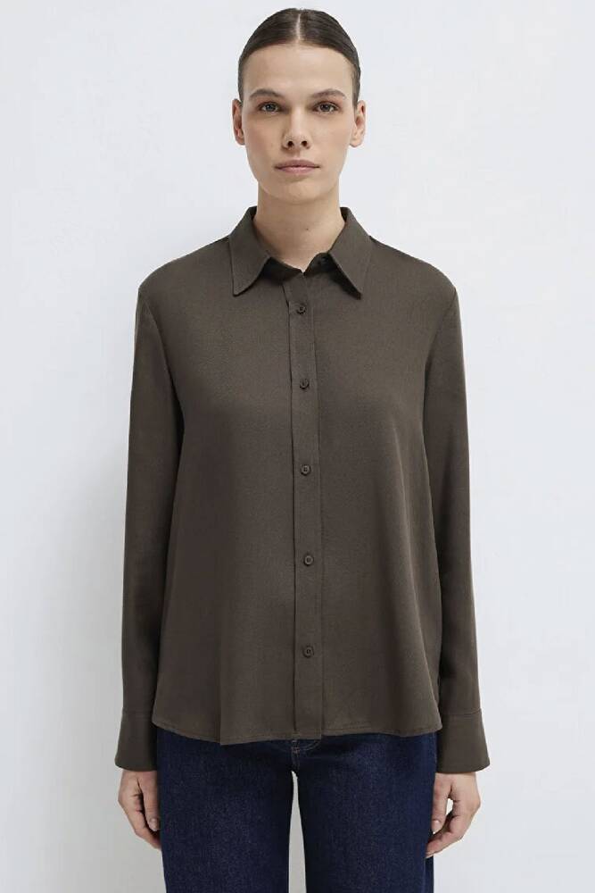 Kadın Uzun Kollu Gömlek 1211506-71603 Kahve 