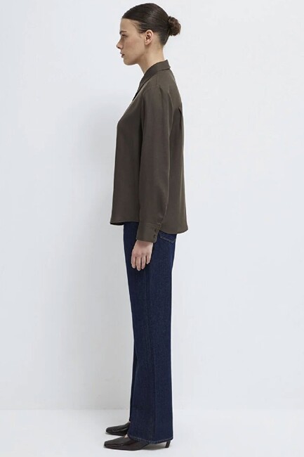 Kadın Uzun Kollu Gömlek 1211506-71603 Kahve - Thumbnail