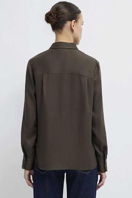 Kadın Uzun Kollu Gömlek 1211506-71603 Kahve - Thumbnail