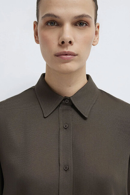 Kadın Uzun Kollu Gömlek 1211506-71603 Kahve - Thumbnail