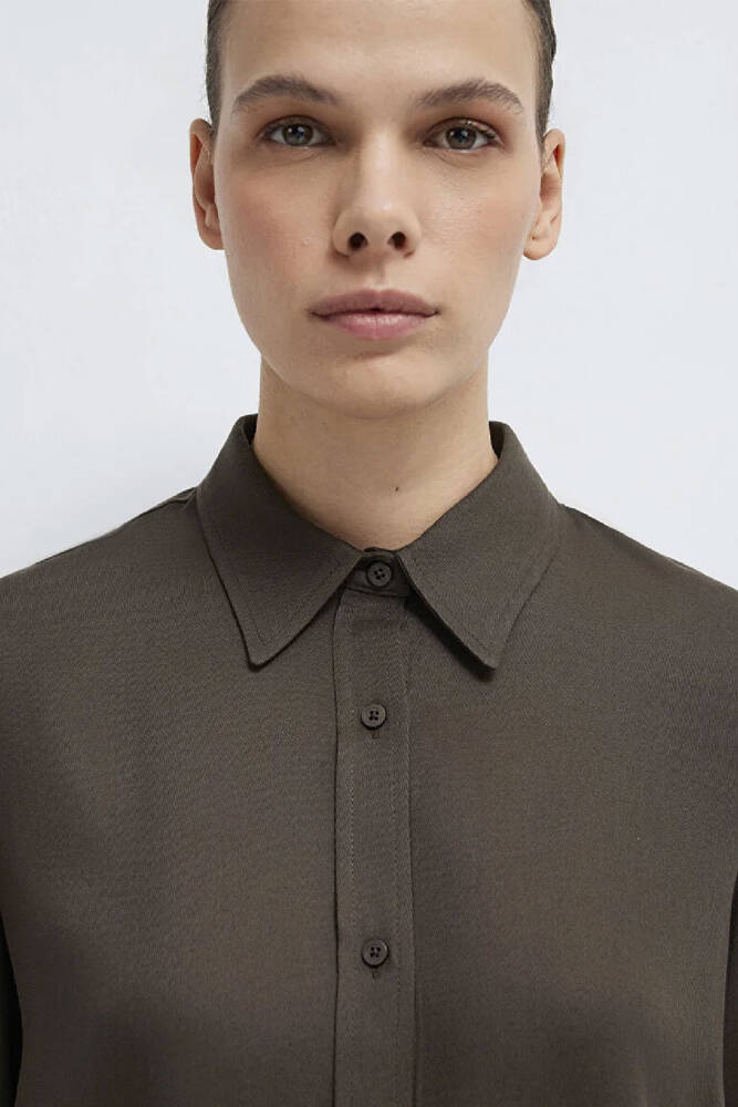 Kadın Uzun Kollu Gömlek 1211506-71603 Kahve 