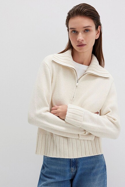 Kadın Uzun Kollu Kazak 1710703-82127 Ekru (1)