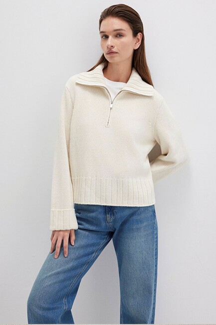 Kadın Uzun Kollu Kazak 1710703-82127 Ekru (2)