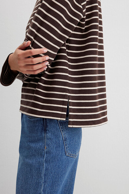 Kadın Uzun Kollu Modelli Penye 1613597-91190 Kahve - Thumbnail