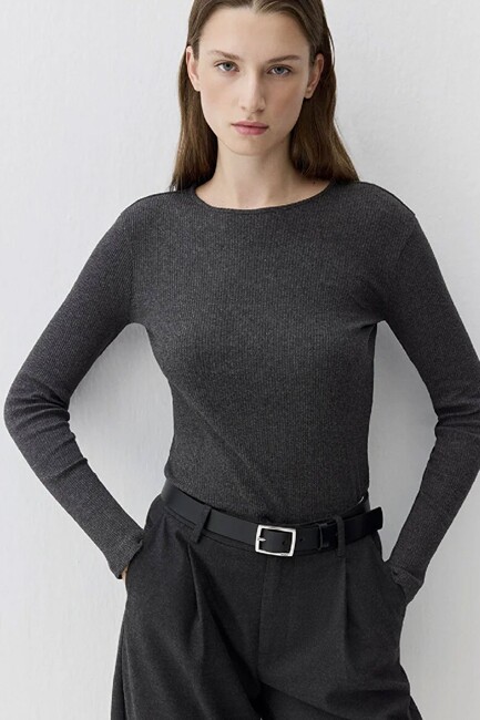 Kadın Uzun Kollu Modelli Penye 1613655-80927 Gri (2)