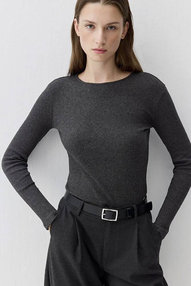 Kadın Uzun Kollu Modelli Penye 1613655-80927 Gri 