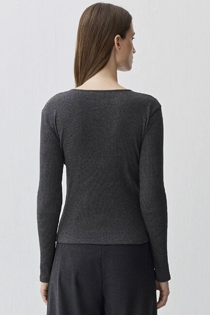 Kadın Uzun Kollu Modelli Penye 1613655-80927 Gri - Thumbnail