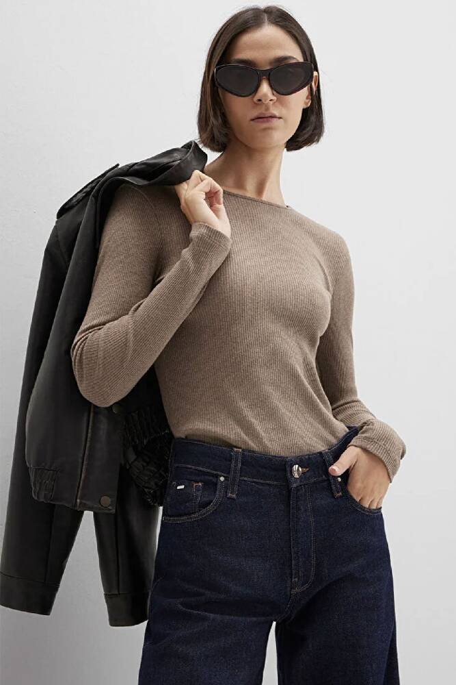 Kadın Uzun Kollu Modelli Penye 1613655-91335 Kahve 