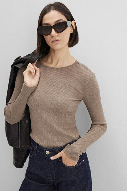 Kadın Uzun Kollu Modelli Penye 1613655-91335 Kahve (3)