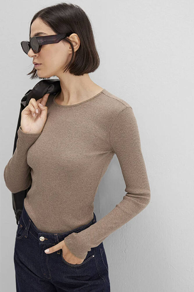 Kadın Uzun Kollu Modelli Penye 1613655-91335 Kahve 
