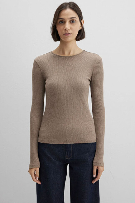 Kadın Uzun Kollu Modelli Penye 1613655-91335 Kahve - Thumbnail