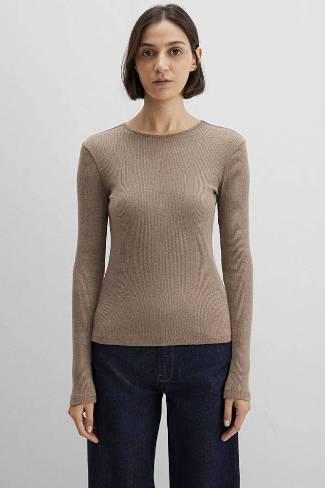 Kadın Uzun Kollu Modelli Penye 1613655-91335 Kahve 