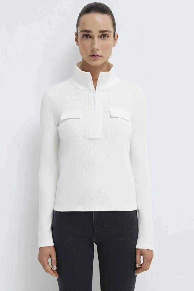 Kadın Uzun Kollu Modelli Penye 1613748-70057 Ekru 