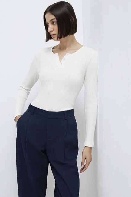 Kadın Uzun Kollu Modelli Penye 1613756-70057 Beyaz (1)