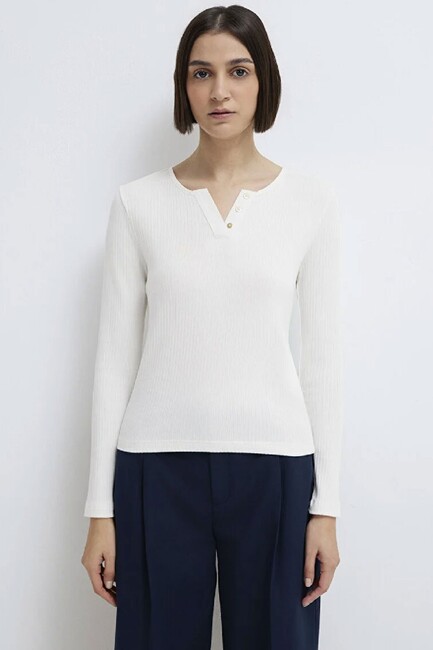 Kadın Uzun Kollu Modelli Penye 1613756-70057 Beyaz (3)