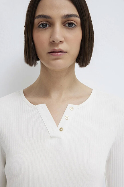 Kadın Uzun Kollu Modelli Penye 1613756-70057 Beyaz - Thumbnail