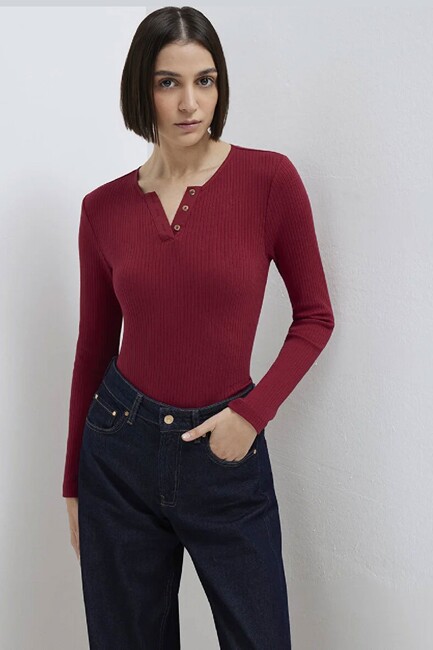 Kadın Uzun Kollu Modelli Penye 1613756-70431 Kırmızı (1)