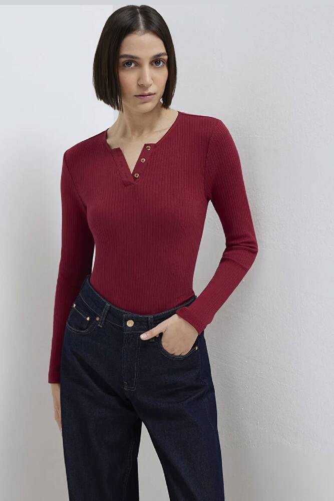 Kadın Uzun Kollu Modelli Penye 1613756-70431 Kırmızı 