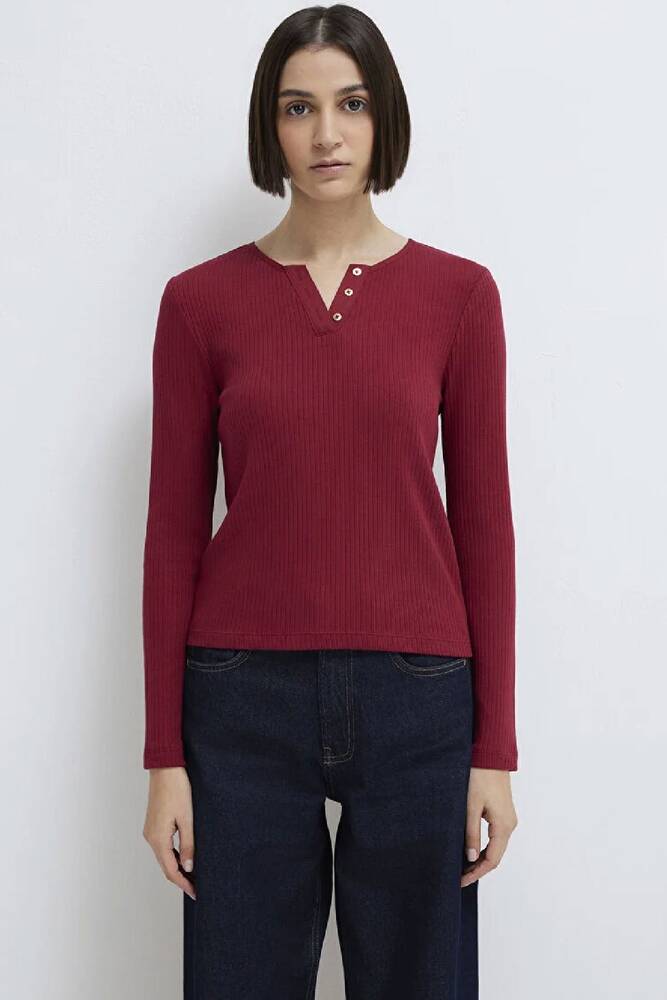 Kadın Uzun Kollu Modelli Penye 1613756-70431 Kırmızı 