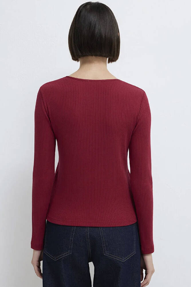 Kadın Uzun Kollu Modelli Penye 1613756-70431 Kırmızı 