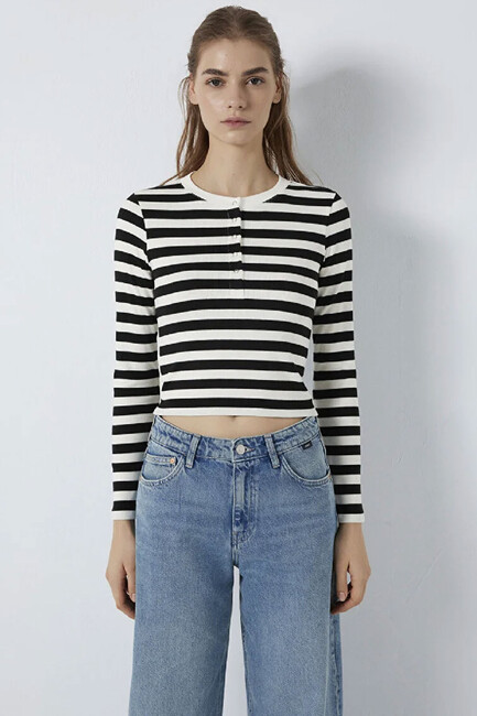 Kadın Uzun Kollu Modelli Penye 1613767-85407 Siyah - Thumbnail