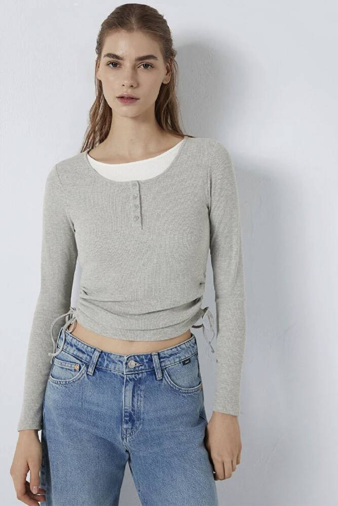 Kadın Uzun Kollu Modelli Penye 1613768-80196 Gri 
