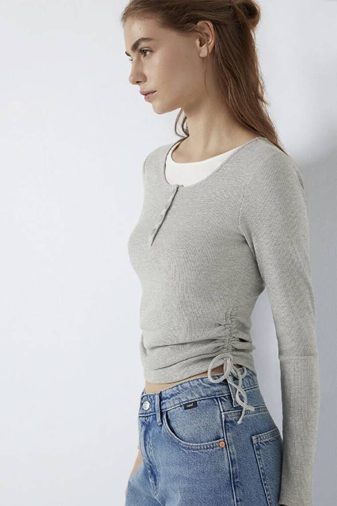 Kadın Uzun Kollu Modelli Penye 1613768-80196 Gri 